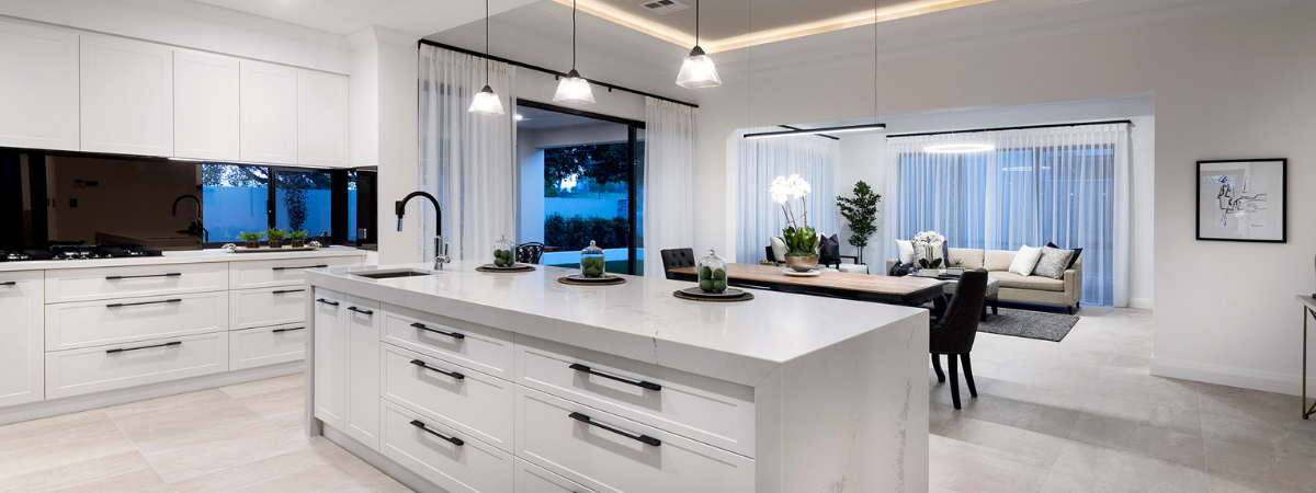 Living room, dining room, and an island on the kitchen in one frame - Buy, Renovate or Build? Which is Best?